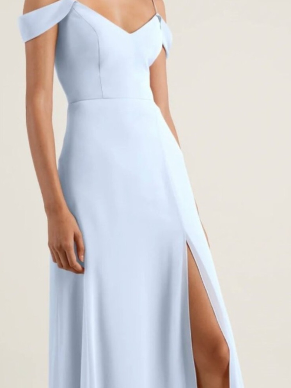 Jenny Yoo Pale Blue Off-the-Shoulder Gown with Thigh Slit